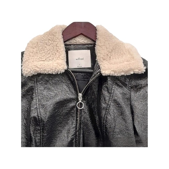 Wilfred Faux Leather Sherpa Collar Jacket - Black - Size Small - Pre-Owned - Picture 2 of 7